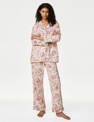 M&S Collection + Pure Cotton Floral Pyjama Set