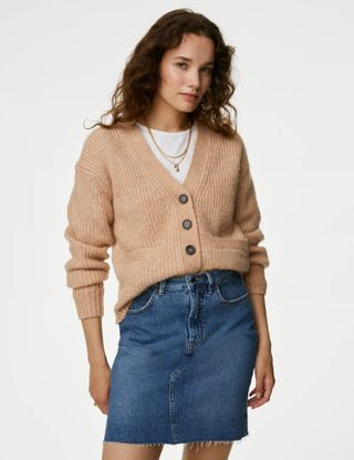 Per Una + Knitted V-Neck Relaxed Cardigan With Wool