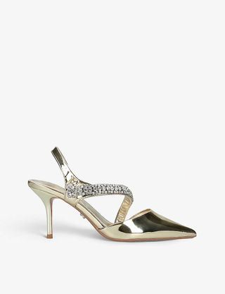 Carvela + Symmetry Crystal-Embellished Pointed-Toe Faux-Leather Courts