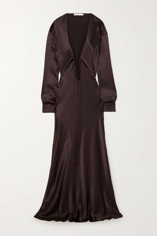 Christopher Esber + Triquetra Cutout Silk-Satin Maxi Dress in Brown