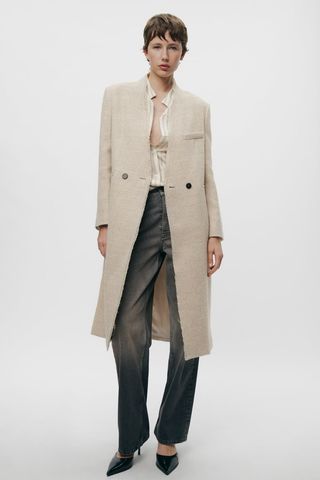 Zara + Collarless Wool Coat