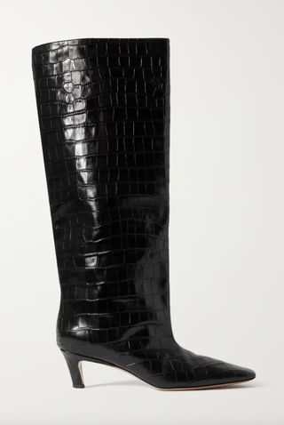 Toteme + Croc-Effect Leather Knee Boots