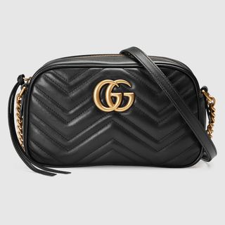 Gucci + GG Marmont Small Matelessé Shoulder Bag in Black Leather