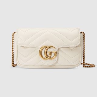 Gucci + GG Marmont Matelessé Leather Super Mini Bag in White Chevron Leather