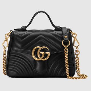 Gucci + GG Marmont Mini Top Handle Bag in Black Chevron Leather