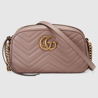 Gucci + GG Marmont Small Matelessé Shoulder Bag in Dusty Pink Leather