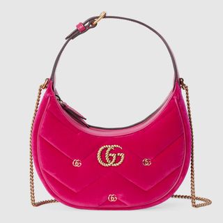 Gucci + GG Marmont Half-Moon-Shaped Mini Bag in Dark Pink Velvet