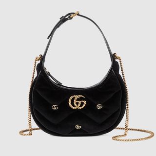 Gucci + GG Marmont Half-Moon-Shaped Mini Bag in Black Velvet