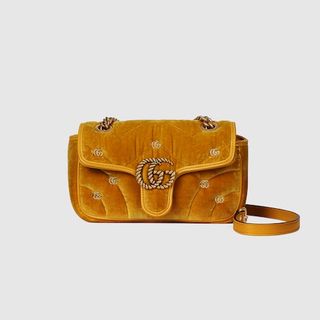 Gucci + GG Marmont Mini Shoulder Bag in Dark Yellow Velvet