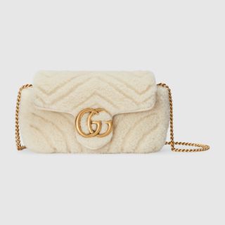 Gucci + GG Marmont Super Mini Bag in White Shearling