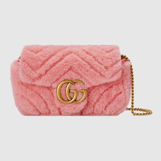 Gucci + GG Marmont Super Mini Bag in Light Pink Shearling