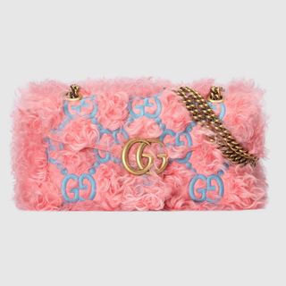 Gucci + GG Marmont Embroidered Small Bag in Pink Soft Fabric