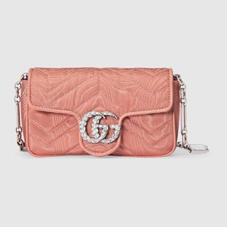 Gucci + GG Marmont Belt Bag in Pink Moiré Fabric