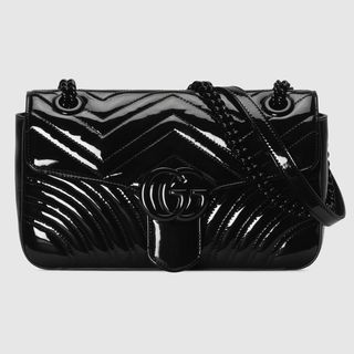 Gucci + GG Marmont Patent Small Shoulder Bag in Black Patent Leather