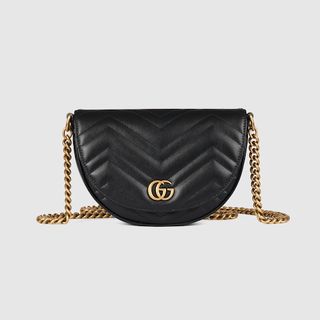 Gucci + GG Marmont Matelessé Chain Mini Bag in Black Leather