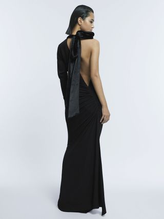 Reiss + Helena Atelier Fitted One-Shoulder Velvet Bow Maxi Dress