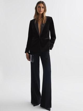 Reiss + Opal Fitted Velvet Single Breasted Suit Blazer