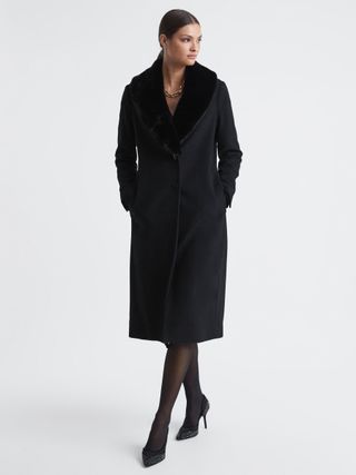 Reiss + Laurie Wool Blend Removable Faux Fur Collar Coat