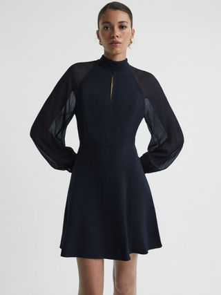 Reiss + Perry Sheer Blouson Sleeve Mini Dress