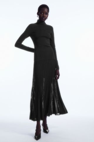 COS + Pleated Knitted Turtleneck Maxi Dress
