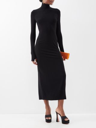 Norma Kamali + High-Neck Jersey Gown