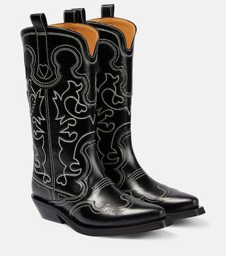 Ganni + Leather cowboy boots