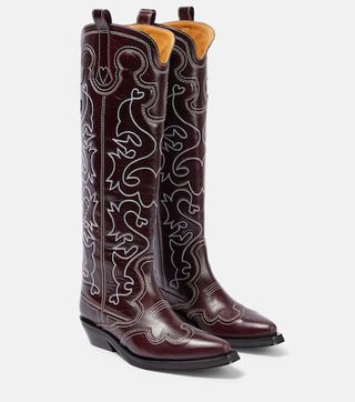 Ganni + Embroidered leather cowboy boots