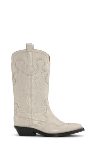 Ganni + White Mid Shaft Embroidered Western Boots