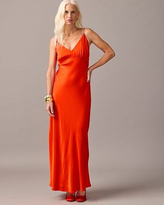 J.Crew + Collection Full-Length V-neck Slip Dress in Luster Crepe