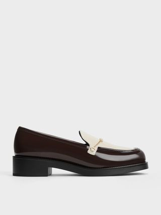 Charles & Keith + Lexie Two-Tone Metallic-Accent Loafers in Dark Brown