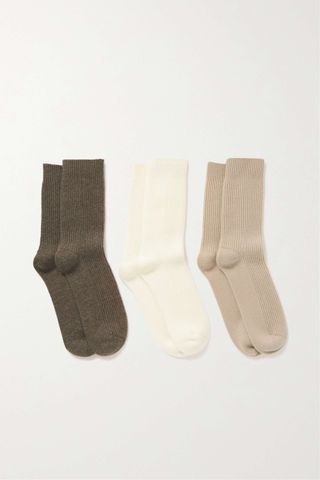 Arch4 + Set of Three Lucia Ribbed Cashmere Socks