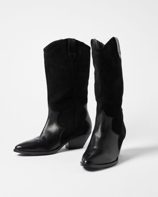 Oliver Bonas + Black Western Leather Tall Cowboy Boots