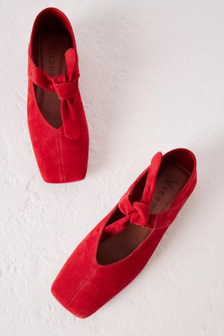 Anthropologie + Vicenza Bow Mary Jane Flats in Red