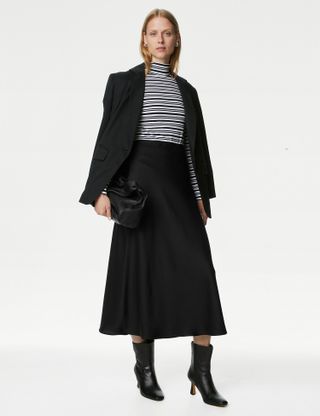M&S Collection + Satin Midaxi Slip Skirt in Black