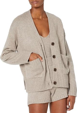 The Drop + Brigitte Chunky Button-Front Pocket Ribbed Cardigan