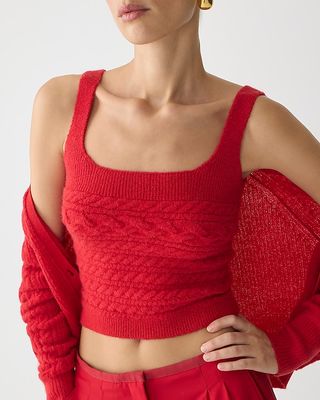 J.Crew + Supersoft Cropped Cable-Knit Sweater-Tank Set