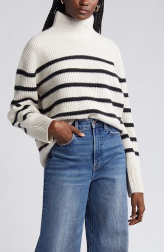 Nordstrom + Stripe Cashmere Mock Neck Sweater