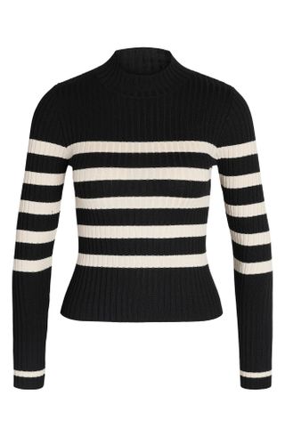 Noisy May + Stripe Mock Neck Rib Sweater