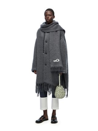 LOEWE x Suna Fujita + Hooded Scarf Coat in Wool and Mohair