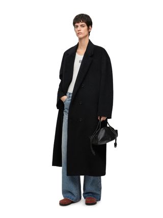 LOEWE + Double Breasted Coat in Lama and Wool