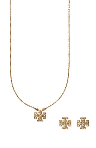 Tory Burch + Kira Pavé Pendant Necklace & Stud Earrings Set