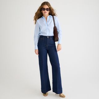 J.Crew + Pintuck Denim Trouser In Rinse Wash