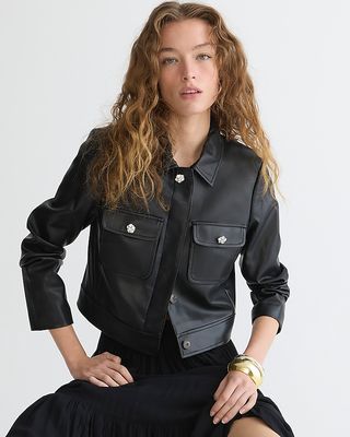 J.Crew + Cropped Faux-Leather Jacket With Jewel Buttons
