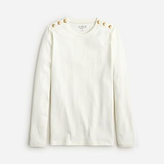 J.Crew + Perfect-Fit Long-Sleeve Crewneck Striped T-Shirt With Buttons