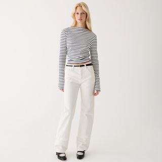 J.Crew + Vintage Rib Split-Neck T-shirt With Buttons In Stripe