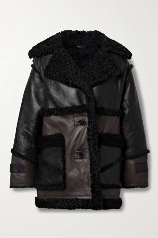 Shoreditch Ski Club + Reva Leather-Trimmed Paneled Shearling Jacket