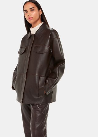 Whistles + Clean Bonded Leather Jacket in Brown