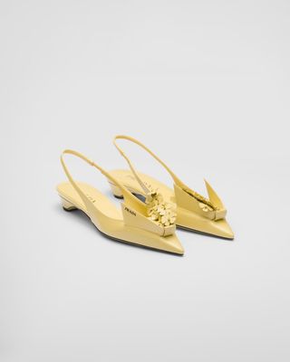 Prada + Brushed Leather Slingback Pumps With Floral Appliques