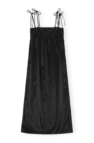 Ganni + Black Double Satin String Long Dress