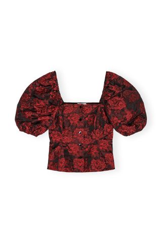 Ganni + Red Botanical Jacquard Fitted Blouse